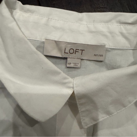 LOFT White Cotton Poplin Shirt Dress Long Sleeve Petite M - Picture 5 of 7